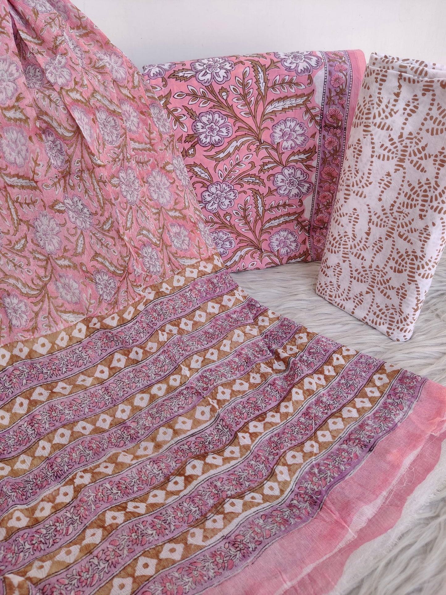 HAND BLOCK PRINTED COTTON SUIT WITH PURE CHIFFON DUPATTA