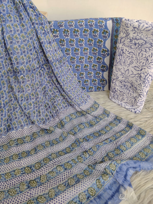 HAND BLOCK PRINTED COTTON SUIT WITH PURE CHIFFON DUPATTA