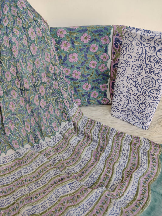 HAND BLOCK PRINTED COTTON SUIT WITH PURE CHIFFON DUPATTA