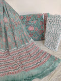 HAND BLOCK PRINTED COTTON SUIT WITH PURE CHIFFON DUPATTA