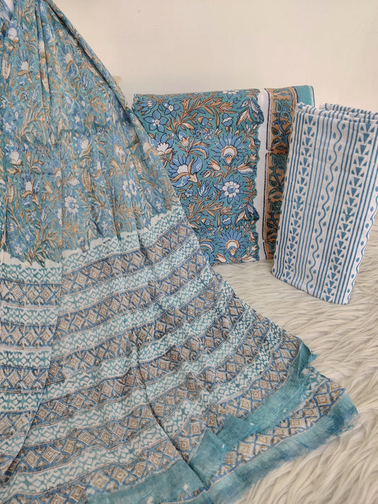 HAND BLOCK PRINTED COTTON SUIT WITH PURE CHIFFON DUPATTA