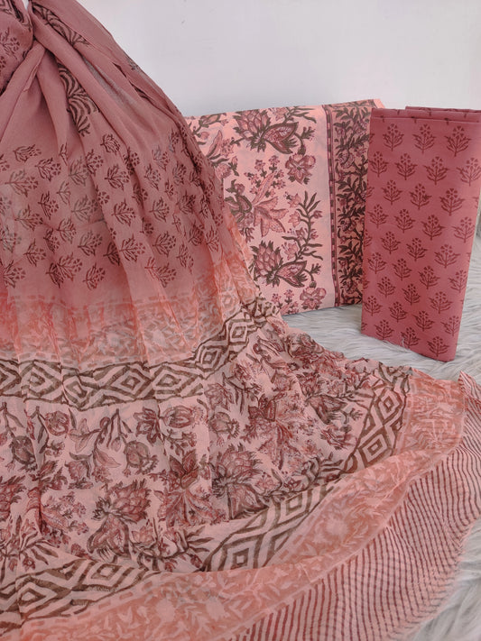 Hand Block Printed Cotton Suit with Pure Chiffon dupatta5