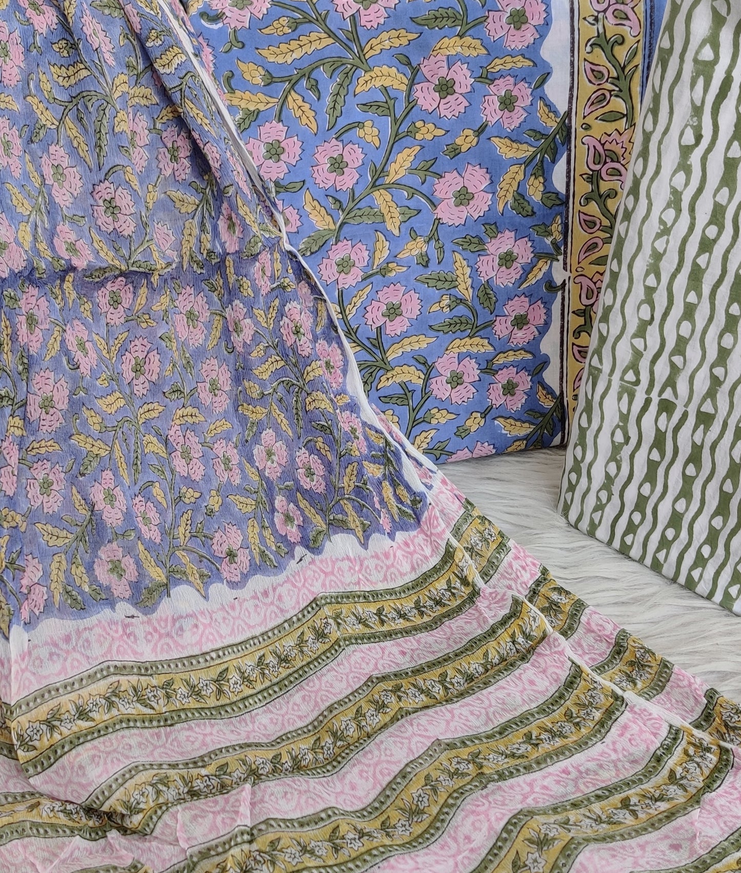 HAND BLOCK PRINTED COTTON SUIT WITH PURE CHIFFON DUPATTA