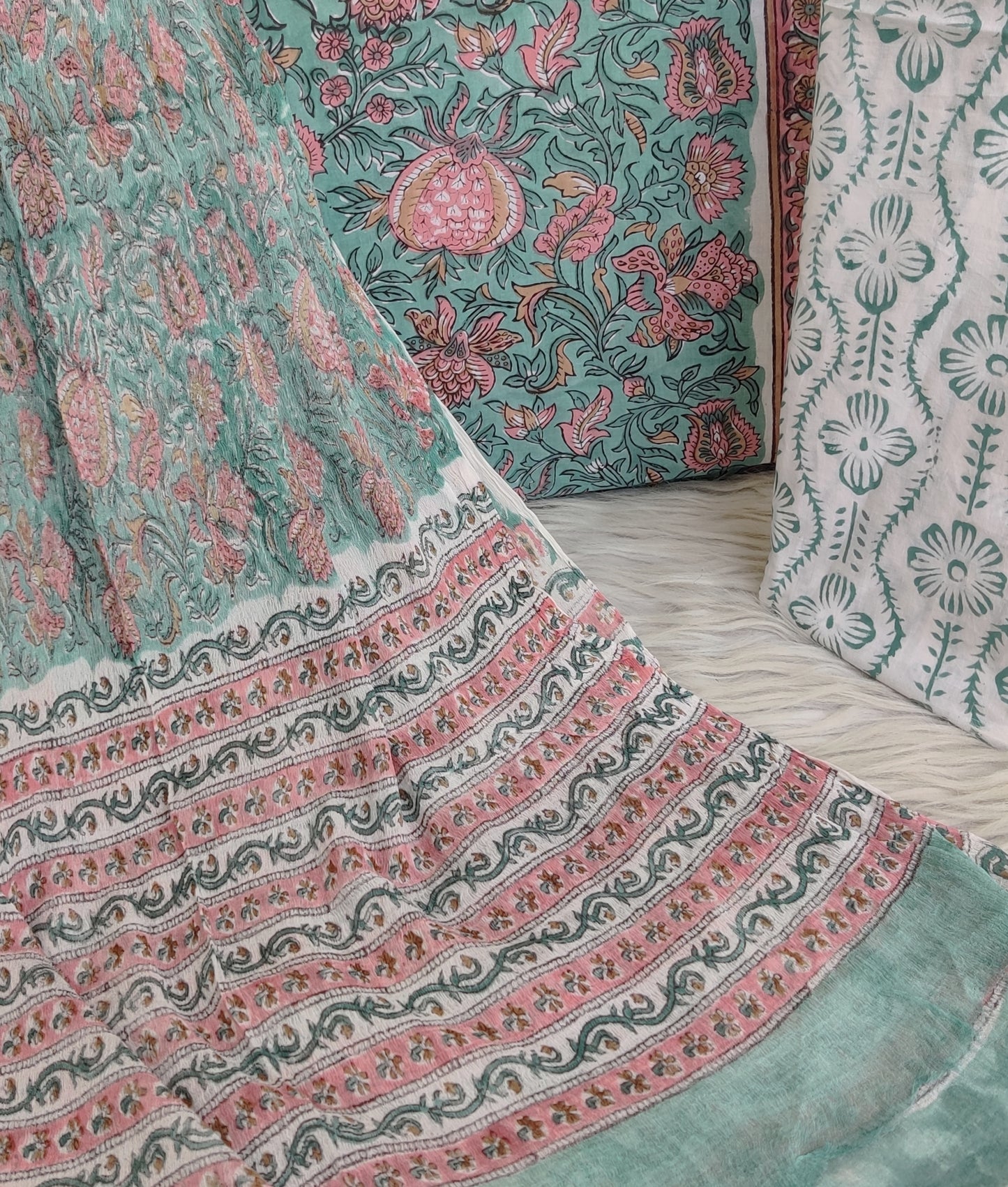 HAND BLOCK PRINTED COTTON SUIT WITH PURE CHIFFON DUPATTA