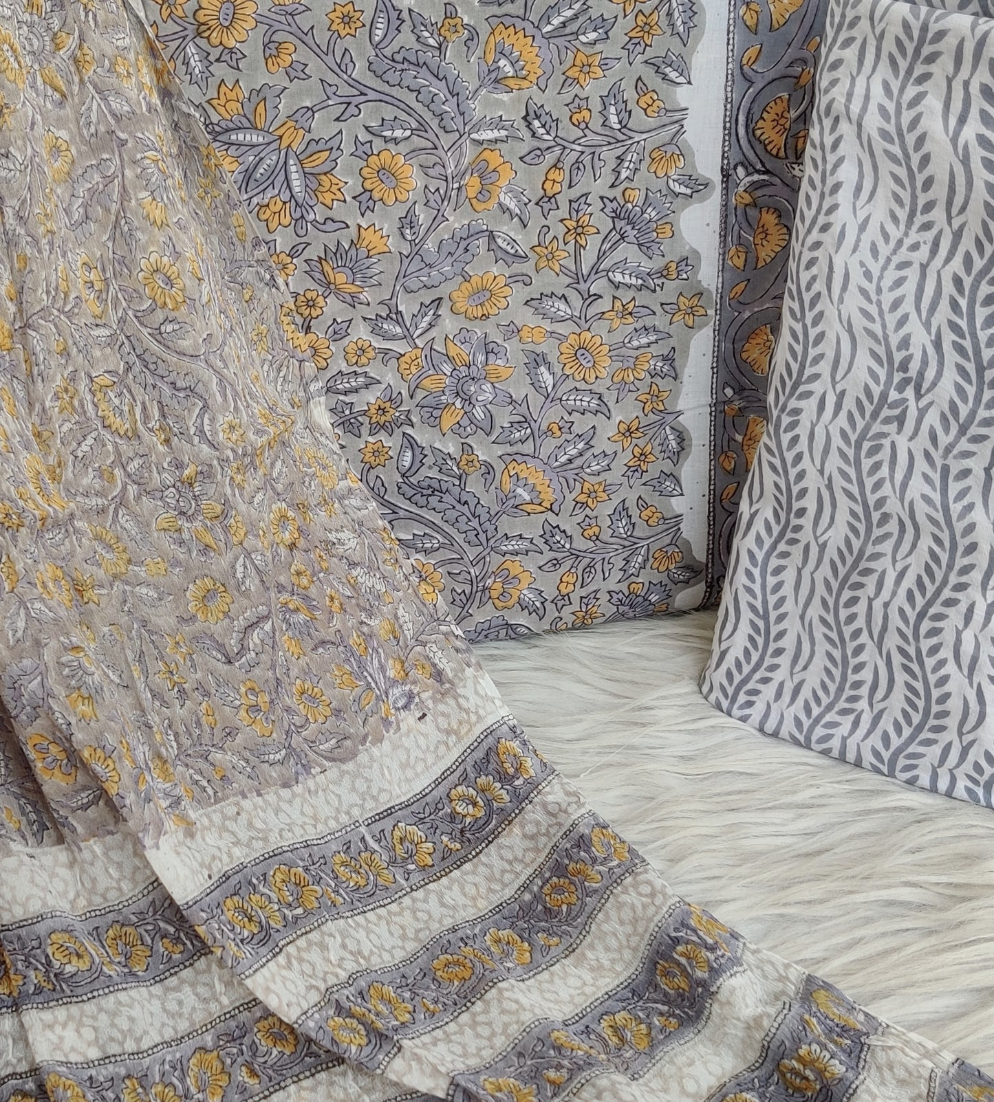 HAND BLOCK PRINTED COTTON SUIT WITH PURE CHIFFON DUPATTA