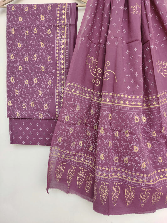 Block Printed Cotton Suit with Mulmul dupatta1