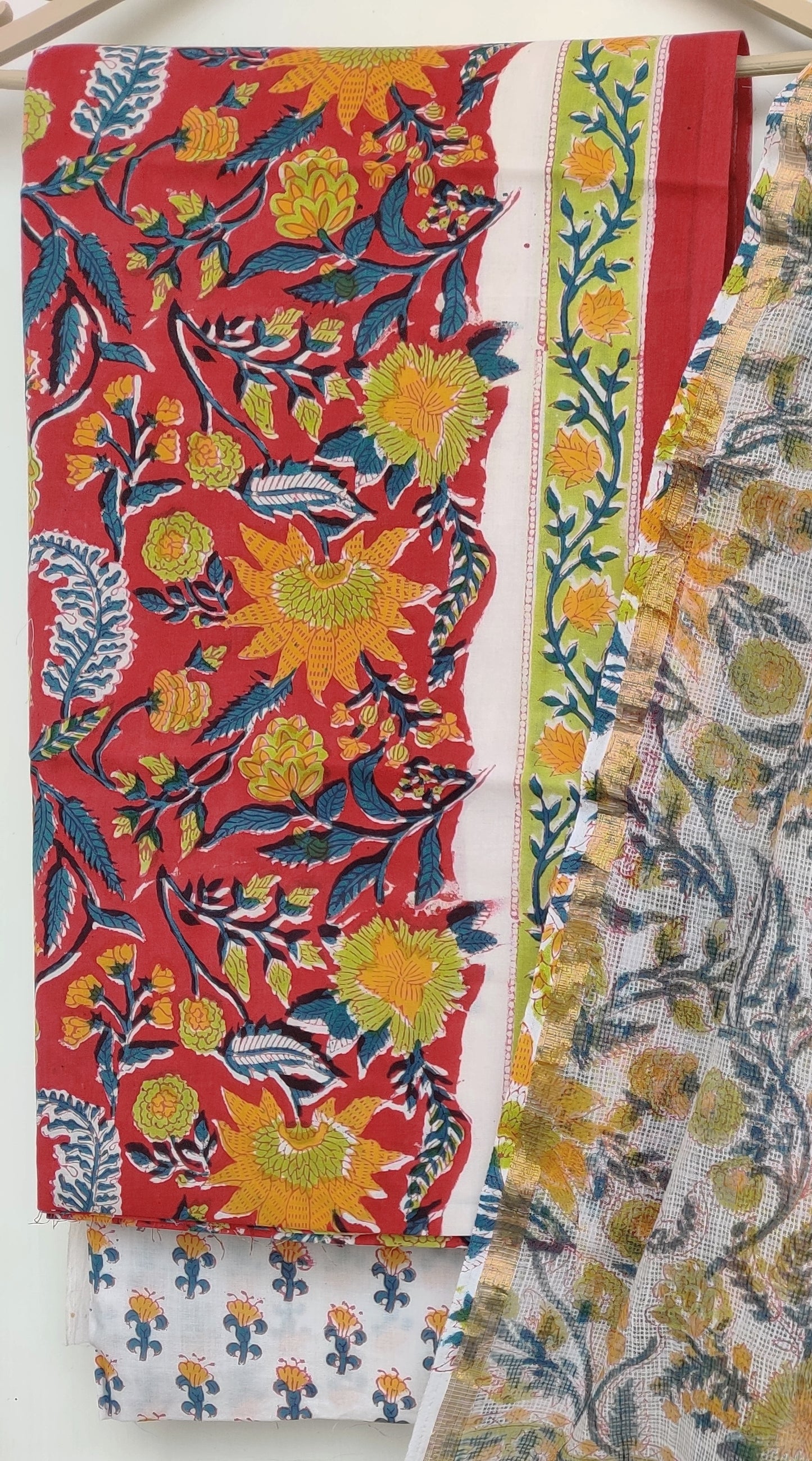 Hand Block Printed Cotton Suit with Cotton Kota Doria dupatta