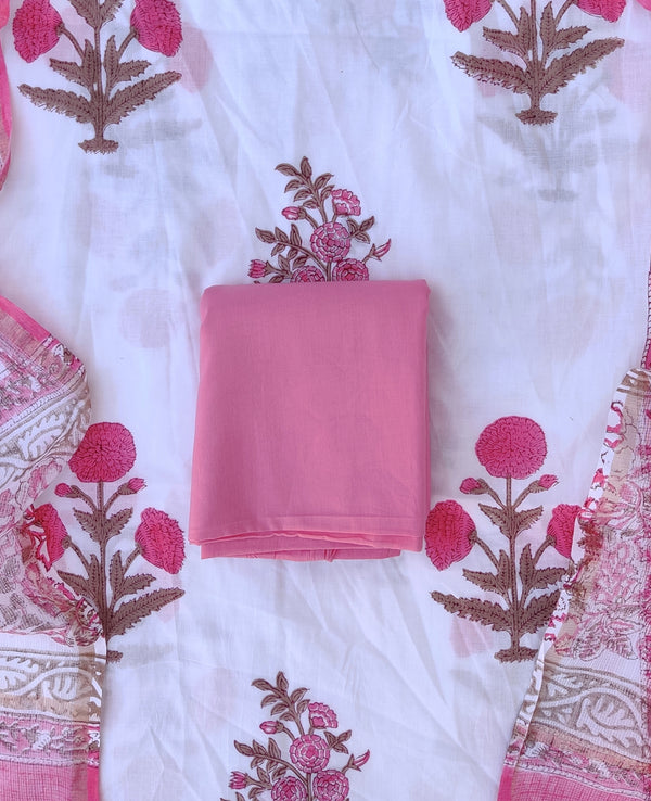 Hand Block Printed Cotton Suit with Cotton Kota Doria dupatta