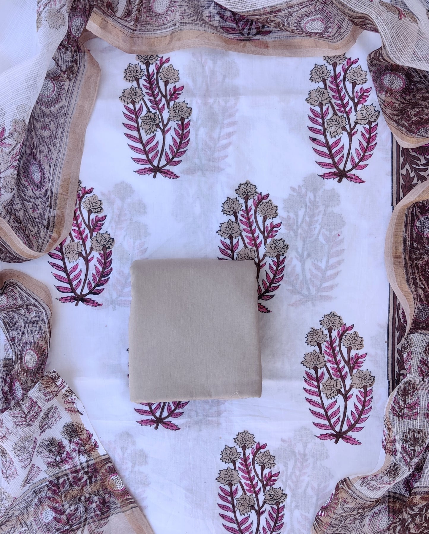 Hand Block Printed Cotton Suit with Cotton Kota Doria dupatta
