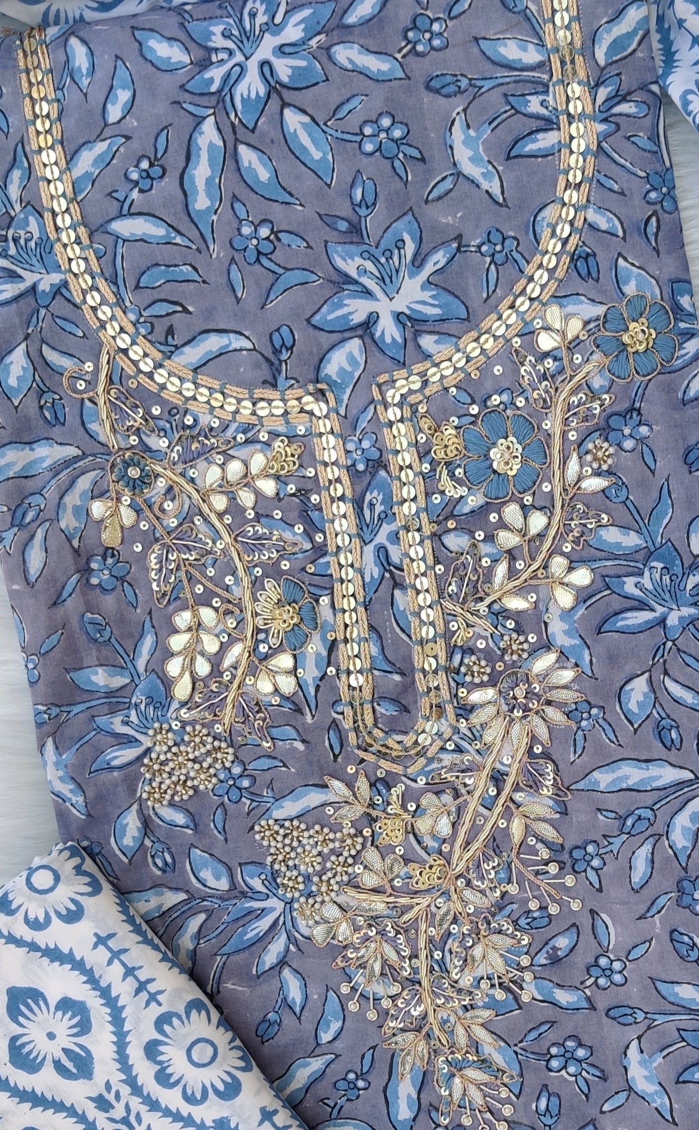 FLORAL PRINTED COTTON GOTA PATTI SUIT WITH COTTON DUPATTA