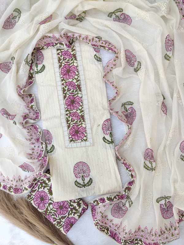 NEW LAUNCH            Exclusive Hand Block Printed Cotton Neck Work Suits with Embroidery mulmul Dupatta