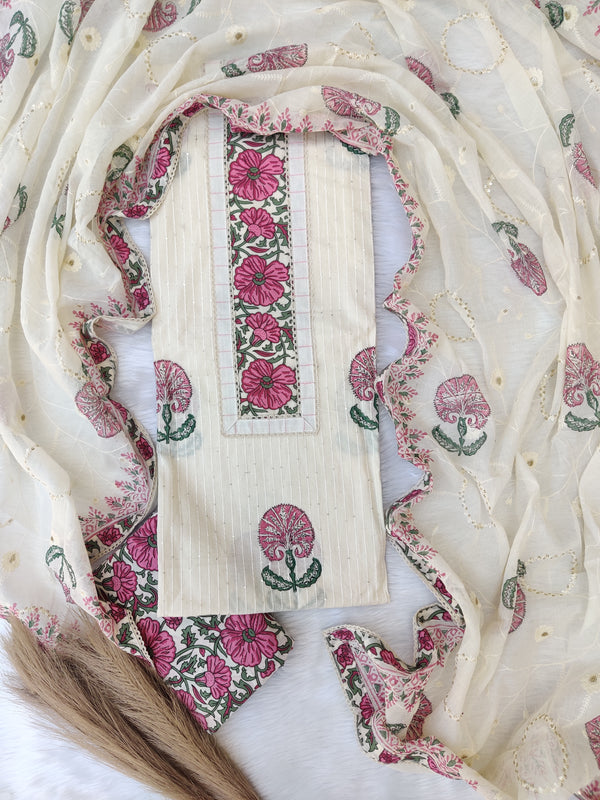 NEW LAUNCH            Exclusive Hand Block Printed Cotton Neck Work Suits with Embroidery mulmul Dupatta