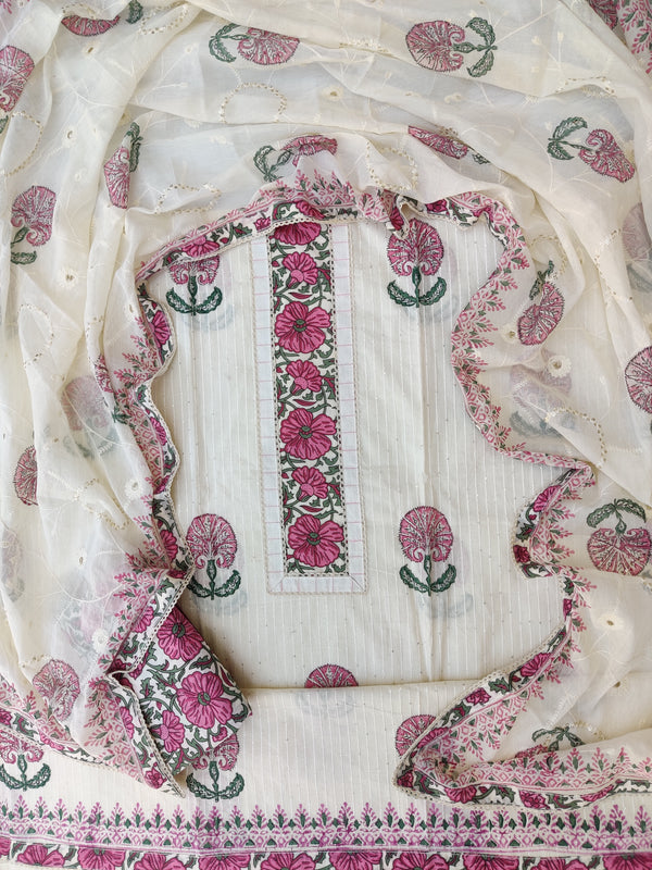 NEW LAUNCH            Exclusive Hand Block Printed Cotton Neck Work Suits with Embroidery mulmul Dupatta