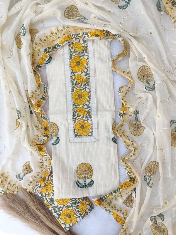 NEW LAUNCH            Exclusive Hand Block Printed Cotton Neck Work Suits with Embroidery mulmul Dupatta