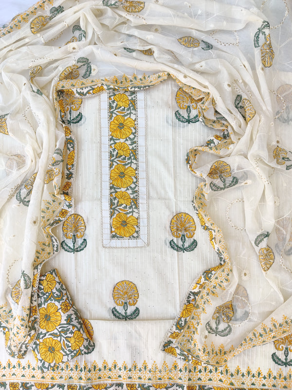 NEW LAUNCH            Exclusive Hand Block Printed Cotton Neck Work Suits with Embroidery mulmul Dupatta