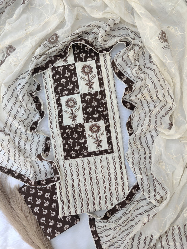NEW LAUNCH            Exclusive Hand Block Printed Cotton Neck Work Suits with Embroidery mulmul Dupatta