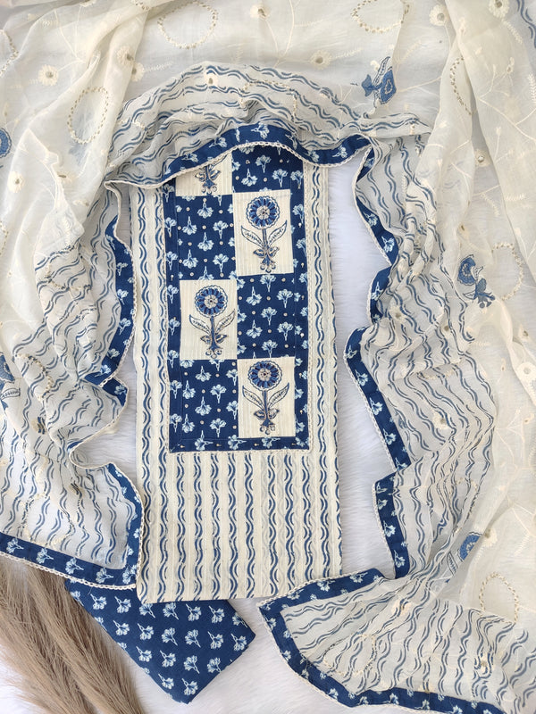 NEW LAUNCH            Exclusive Hand Block Printed Cotton Neck Work Suits with Embroidery mulmul Dupatta