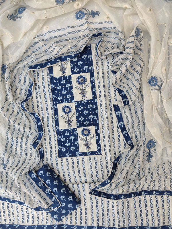 NEW LAUNCH            Exclusive Hand Block Printed Cotton Neck Work Suits with Embroidery mulmul Dupatta