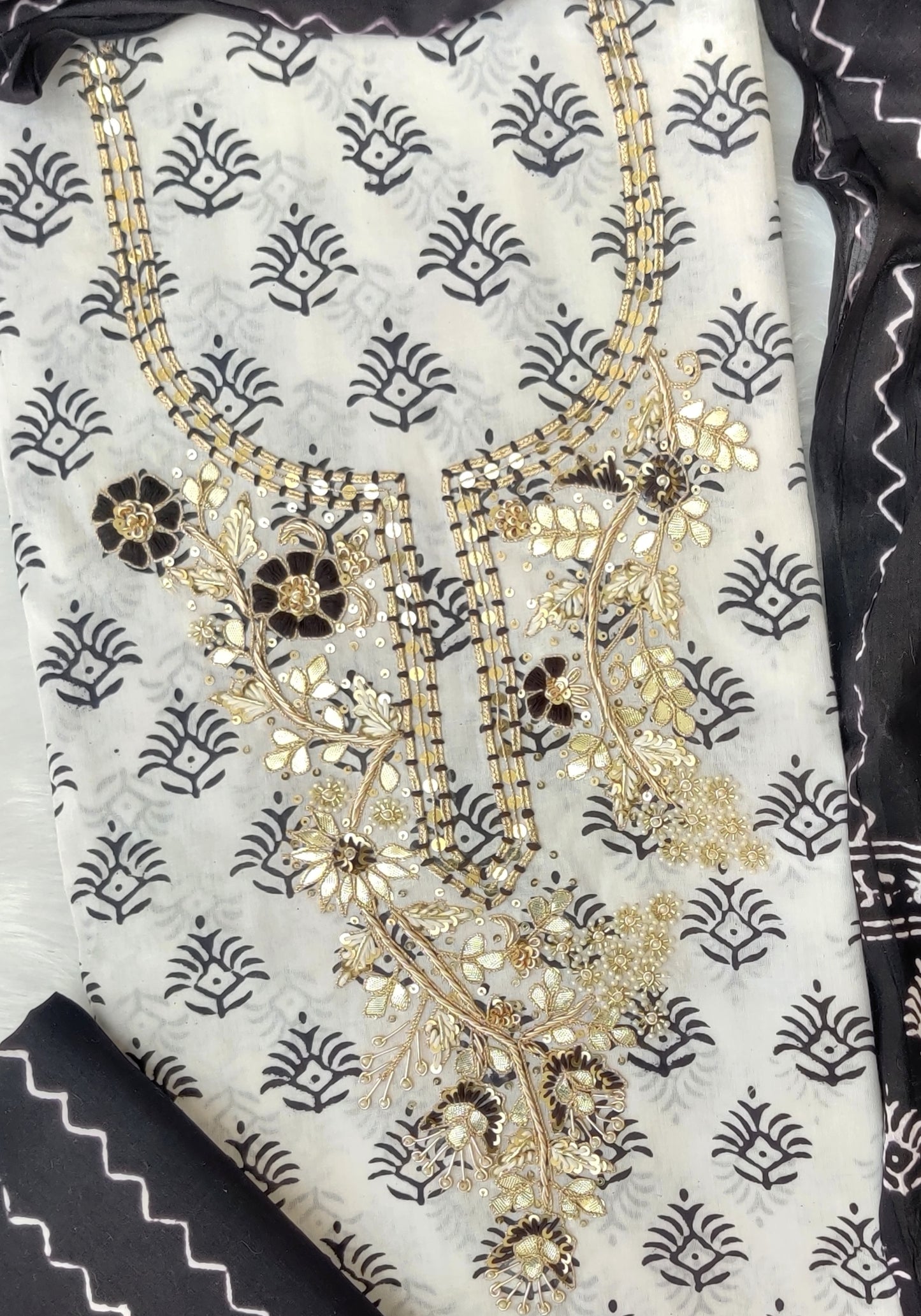FLORAL PRINTED COTTON GOTA PATTI SUIT WITH COTTON DUPATTA