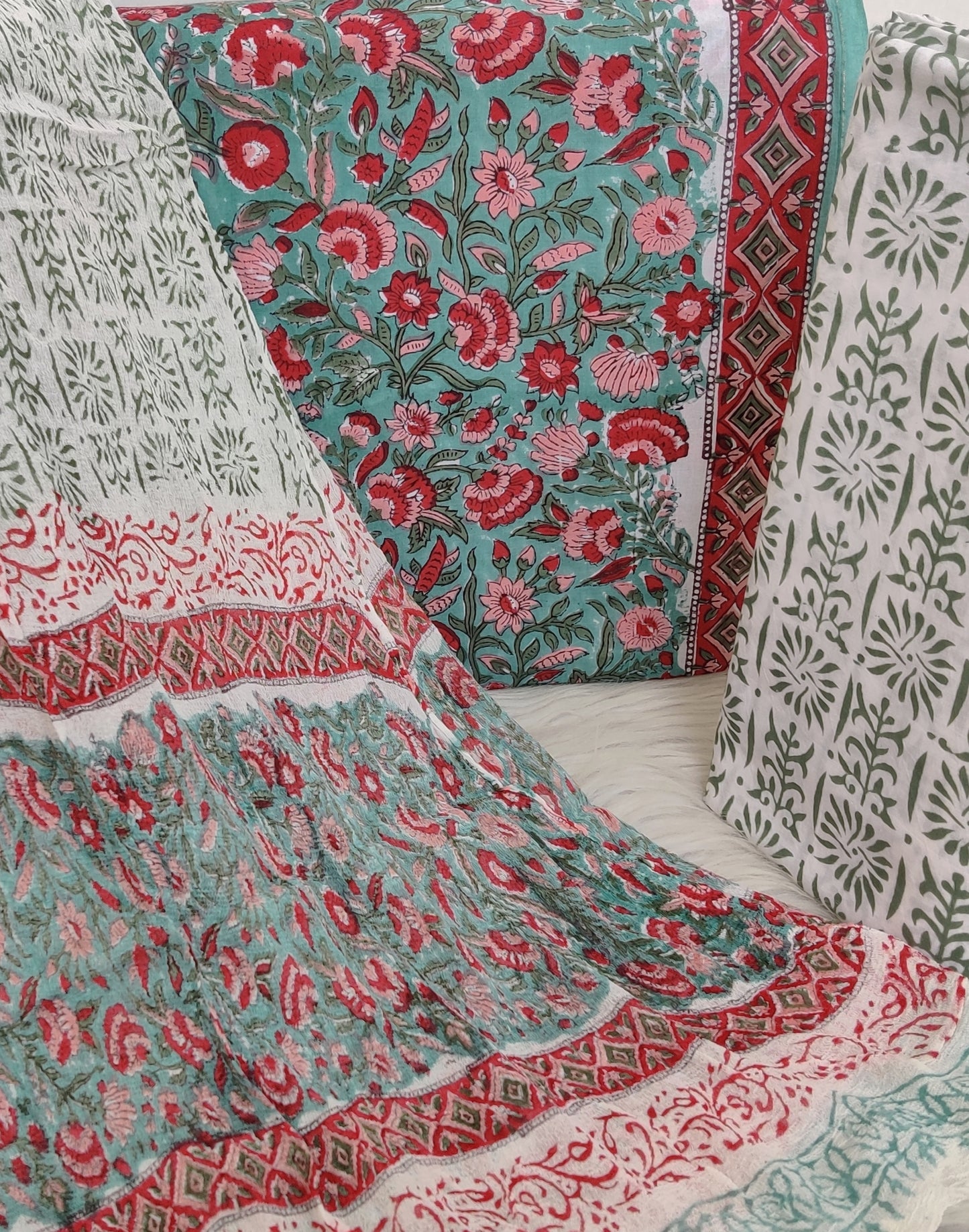 Hand Block Printed Cotton Suit with Pure Chiffon dupatta