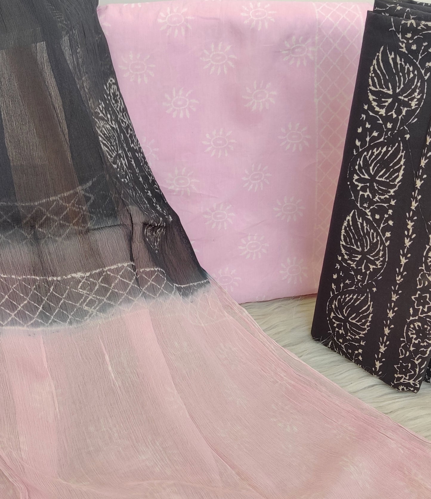 Hand Block Printed Cotton Suit with Pure Chiffon dupatta