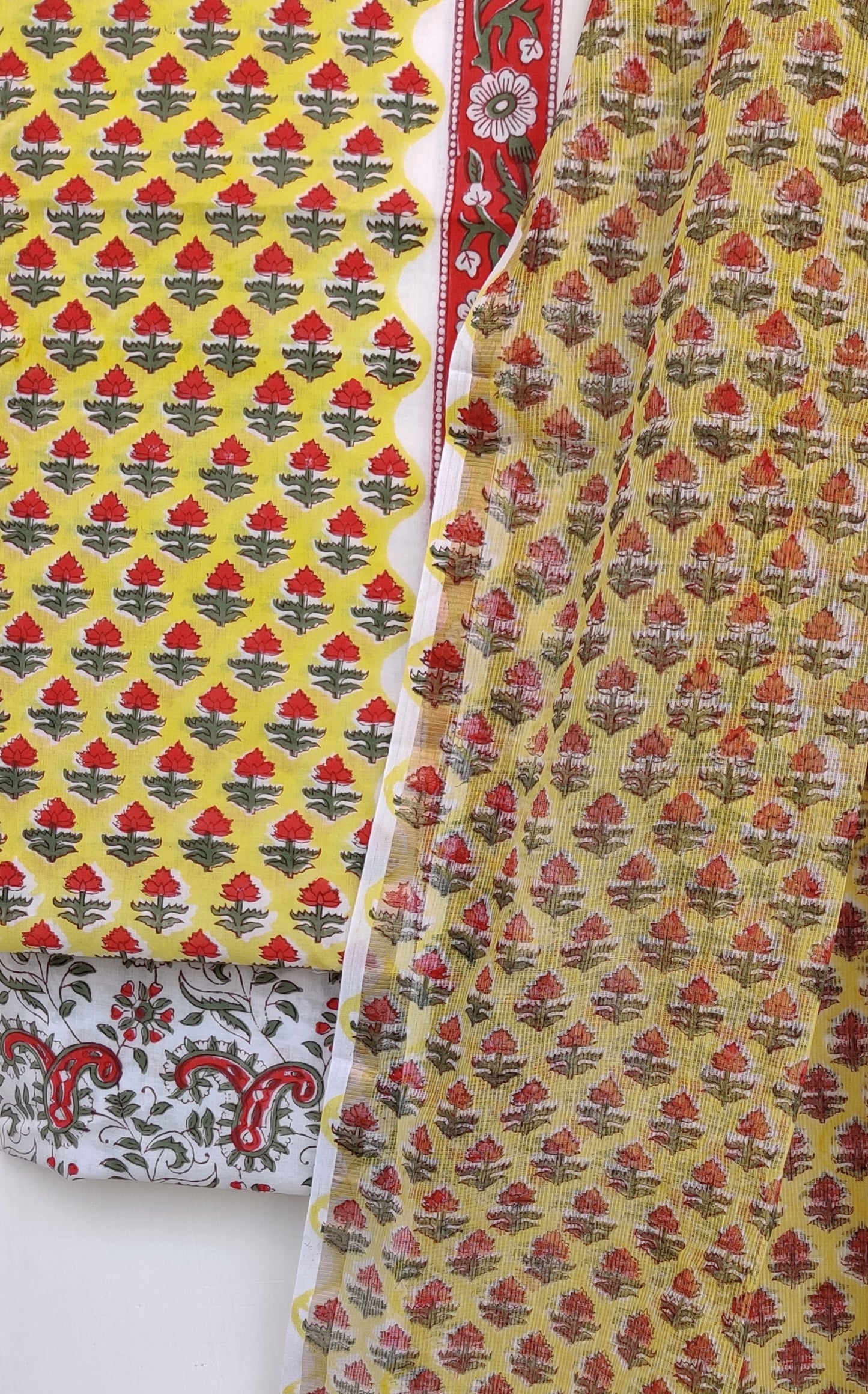 Hand Block Printed Cotton Suit with Cotton Kota Doria dupattaa
