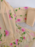 HAND PAINTED COTTON SUIT WITH PURE CHIFFON DUPATTA