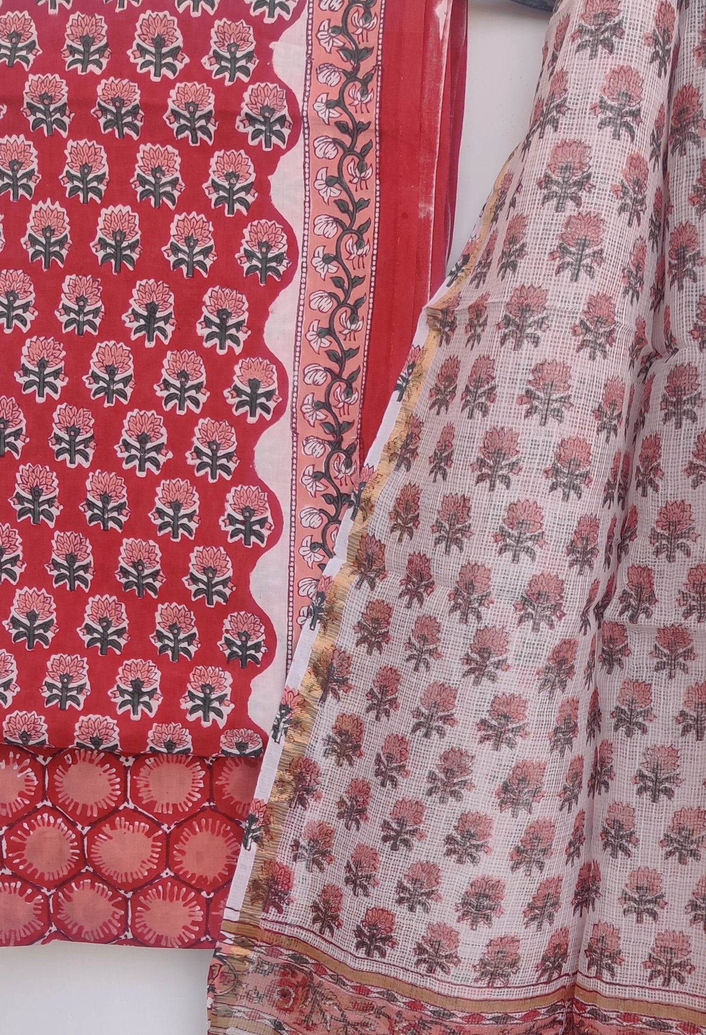 Hand Block Printed Cotton Suit with Cotton Kota Doria dupattaa