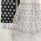 (Black & White) Hand Block Printed Cotton Suit with Cotton Kota Doria dupatta