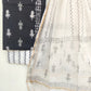 (Black & White) Hand Block Printed Cotton Suit with Cotton Kota Doria dupatta