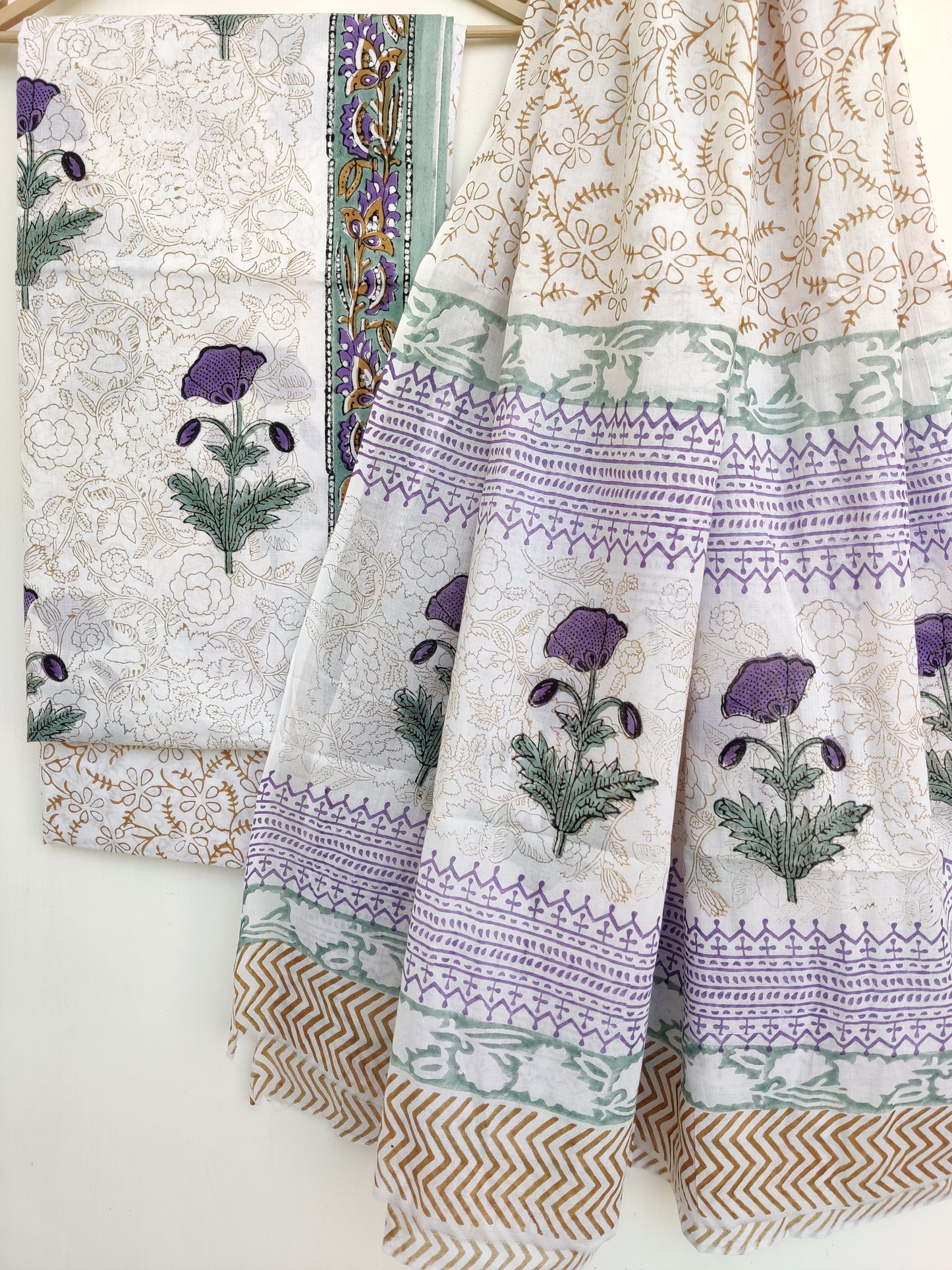 Block Printed Cotton Suit with Mulmul dupatta