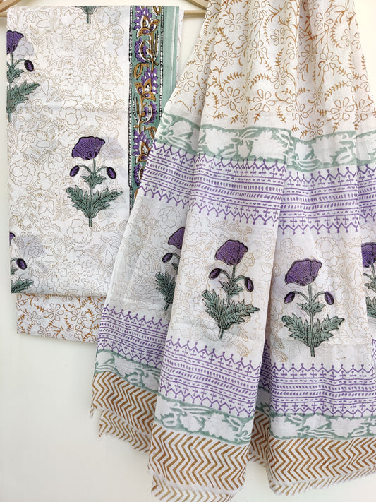 Block Printed Cotton Suit with Mulmul dupatta