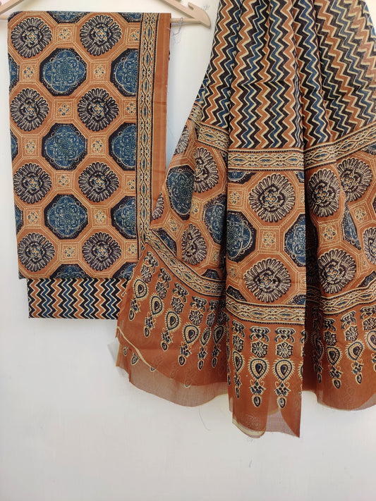 (SALE) JAIPURI Printed Unstitched Cotton Suit with Mulmul Dupatta