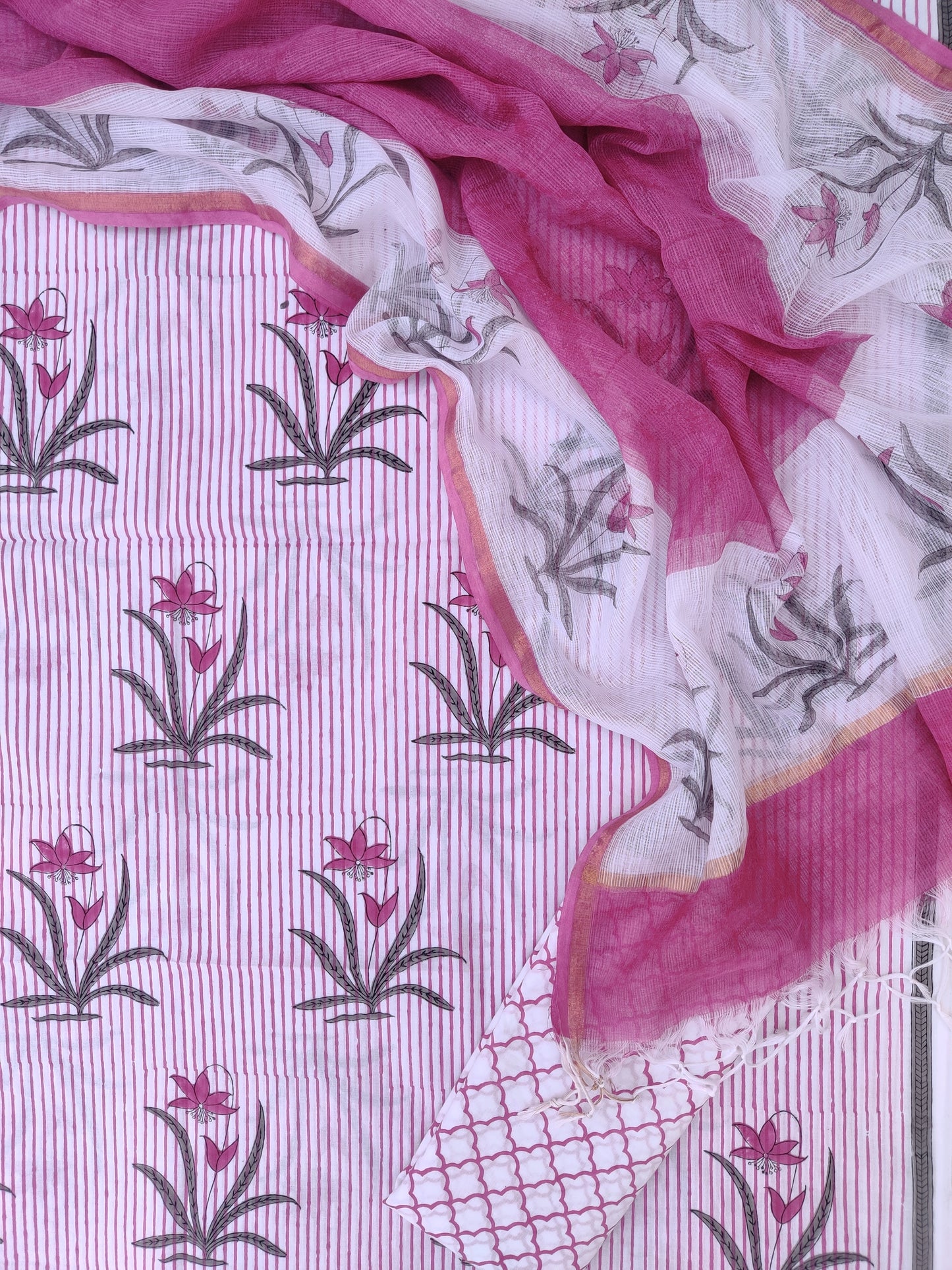 BOOTA Hand Block Printed Cotton Suit with Cotton Kota Doria dupatta