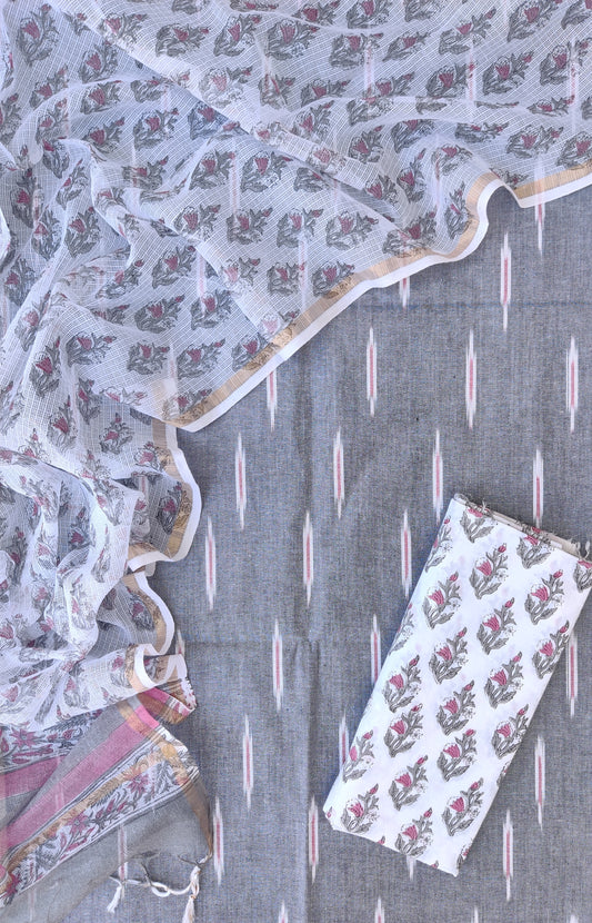 Handloom Weave Ikat Suit with Kota Doria Dupatta