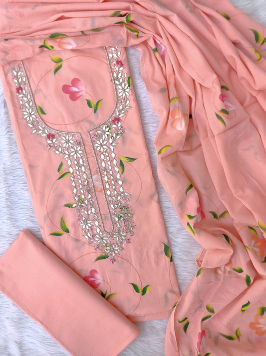 FLORAL PRINTED COTTON GOTA PATTI SUIT WITH COTTON DUPATTA