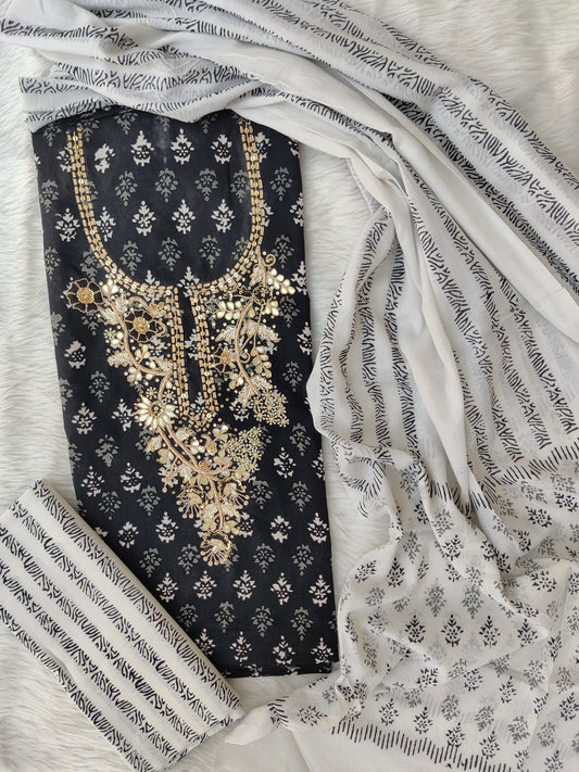 FLORAL PRINTED COTTON GOTA PATTI SUIT WITH COTTON DUPATTA