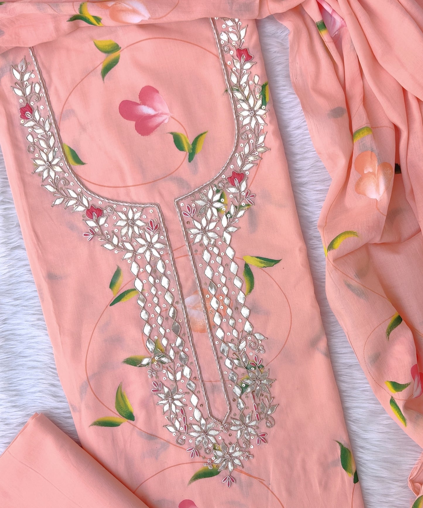 FLORAL PRINTED COTTON GOTA PATTI SUIT WITH COTTON DUPATTA