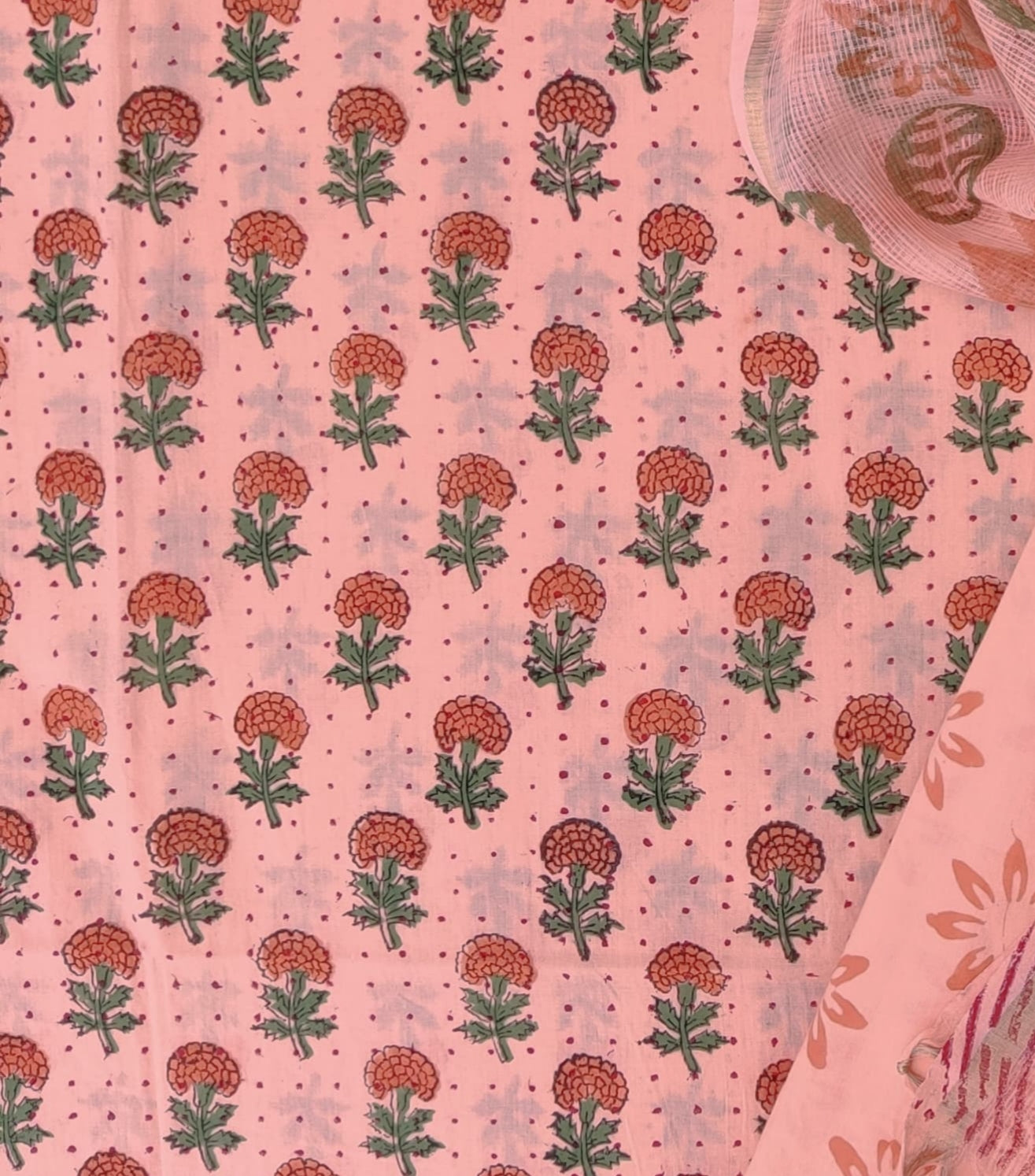 Hand Block Printed Cotton Suit with Cotton Kota Doria dupatta