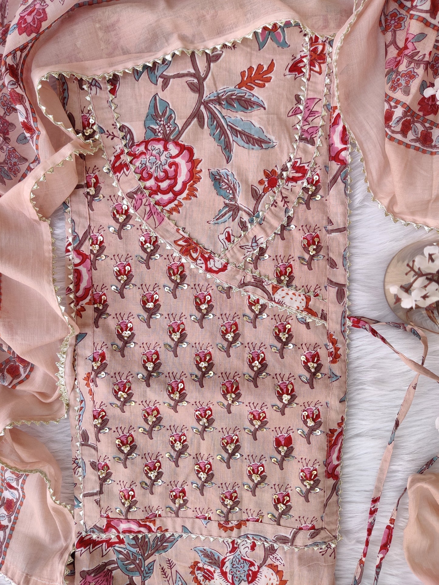 Exclusive Cotton Printed Neck Work Suits with mulmul dupatta1