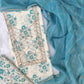 HANDBLOCK PRINTED GOTA PATTI NECK WORK SUITS WITH LEHRIYA KOTA DORIA DUPATTA