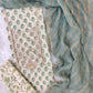 HANDBLOCK PRINTED GOTA PATTI NECK WORK SUITS WITH LEHRIYA KOTA DORIA DUPATTA