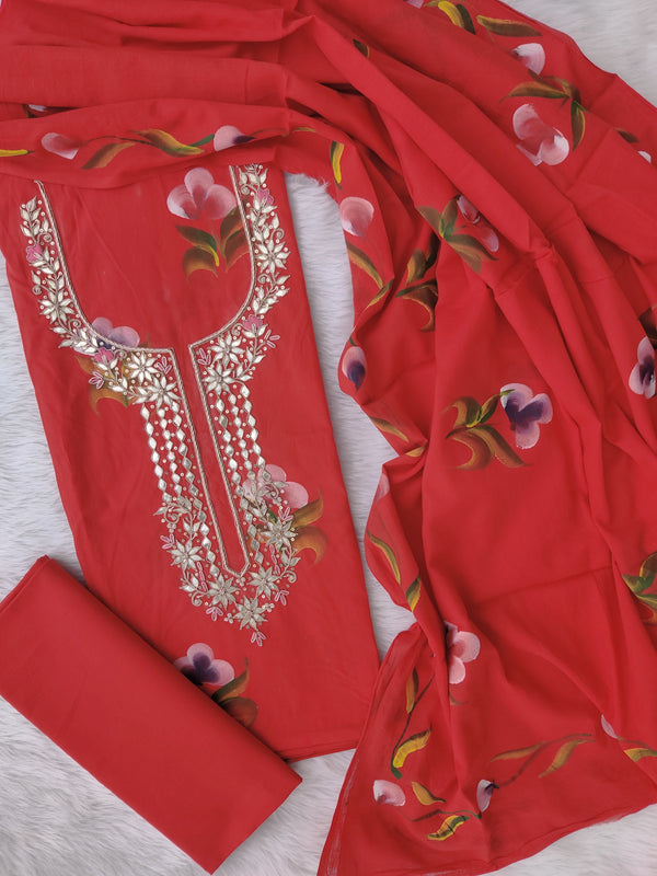 FLORAL PRINTED COTTON GOTA PATTI SUIT WITH COTTON DUPATTA
