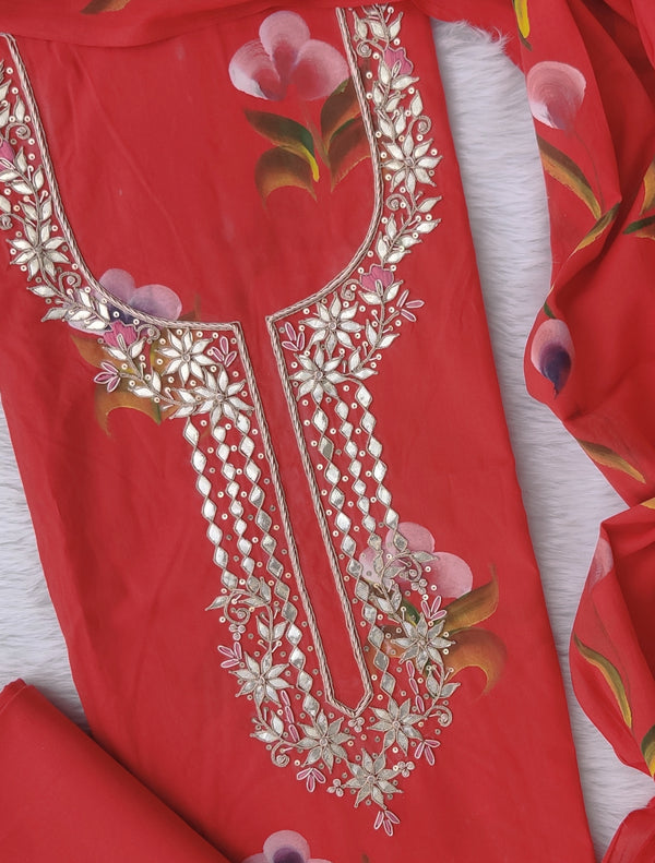 FLORAL PRINTED COTTON GOTA PATTI SUIT WITH COTTON DUPATTA