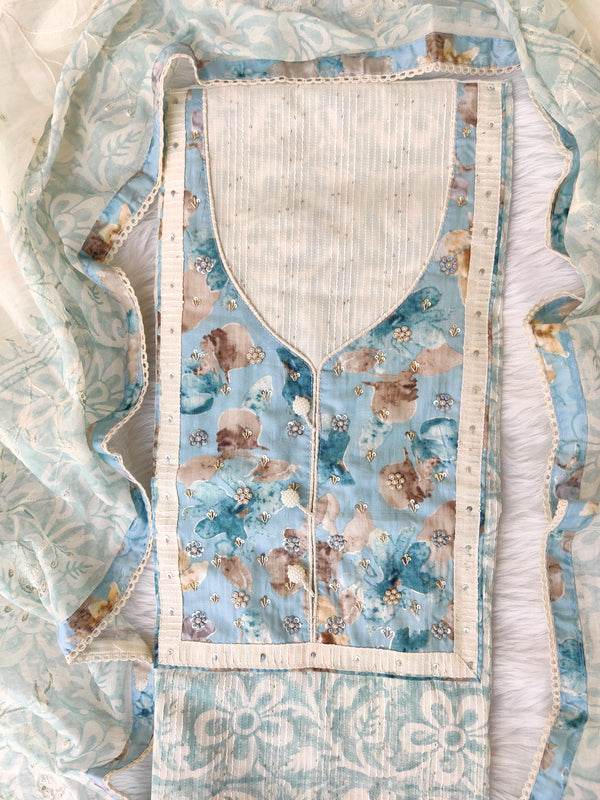 NEW LAUNCH            Exclusive Hand Block Printed Cotton Neck Work Suits with Embroidery mulmul Dupatta