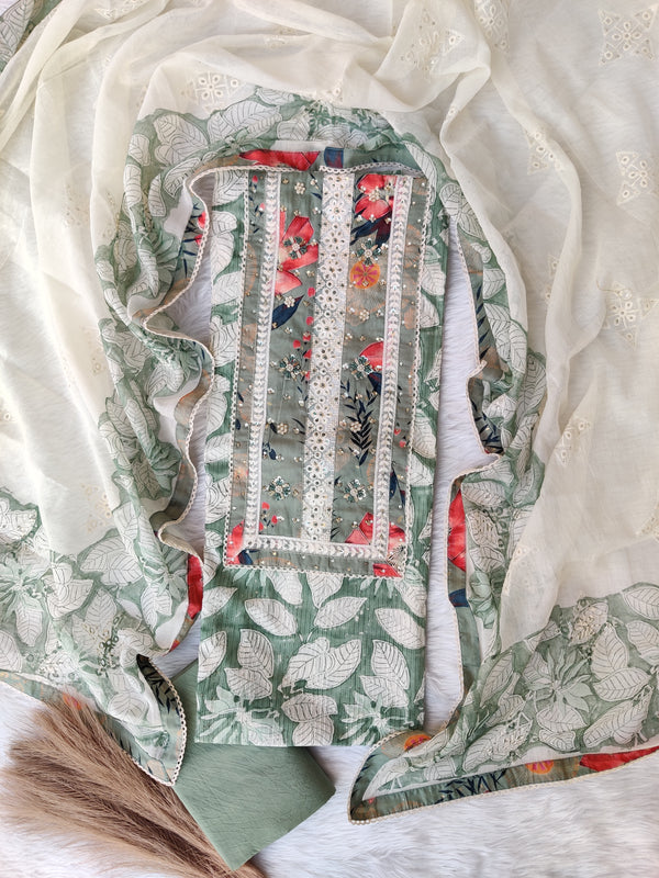NEW LAUNCH            Exclusive Hand Block Printed Cotton Neck Work Suits with Embroidery mulmul Dupatta