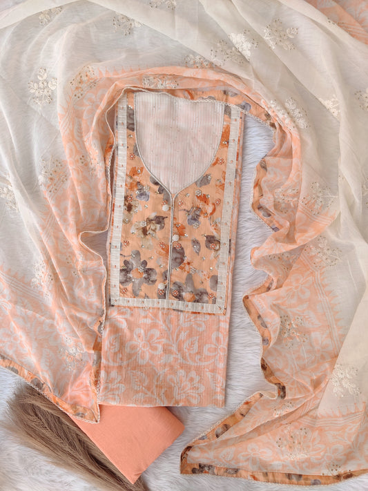 NEW LAUNCH            Exclusive Hand Block Printed Cotton Neck Work Suits with Embroidery mulmul Dupatta