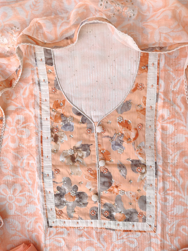 NEW LAUNCH            Exclusive Hand Block Printed Cotton Neck Work Suits with Embroidery mulmul Dupatta