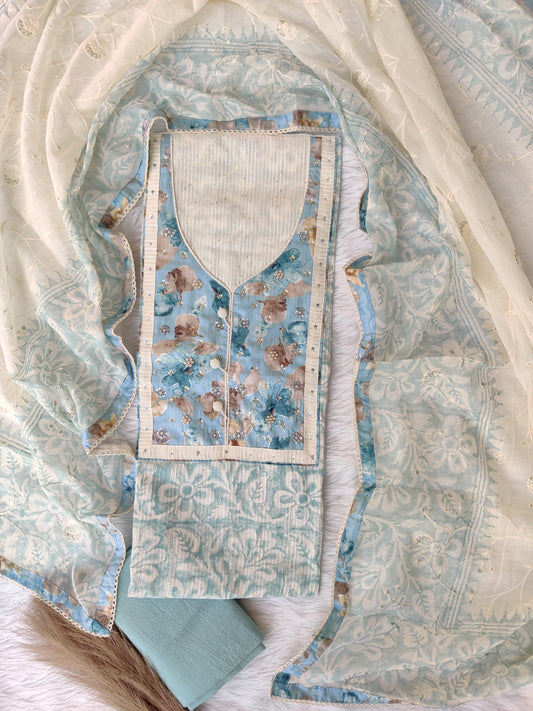 NEW LAUNCH            Exclusive Hand Block Printed Cotton Neck Work Suits with Embroidery mulmul Dupatta