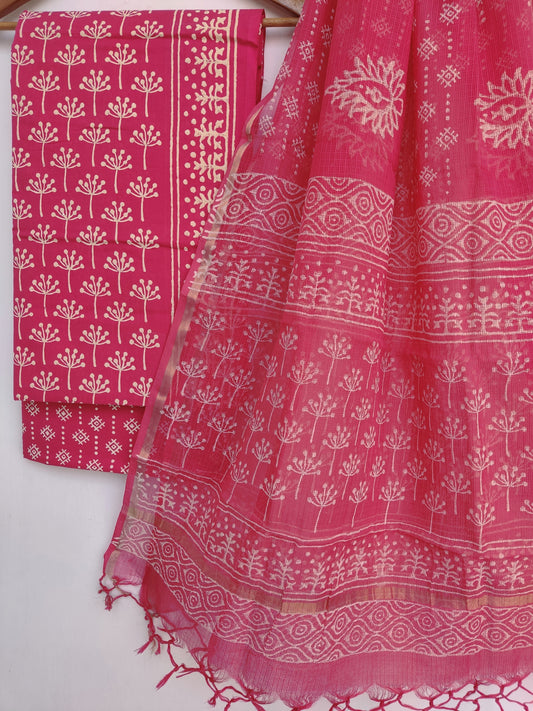 Beautiful Discharge Printed Cotton Suit with Pure Kota Doria Dupatta